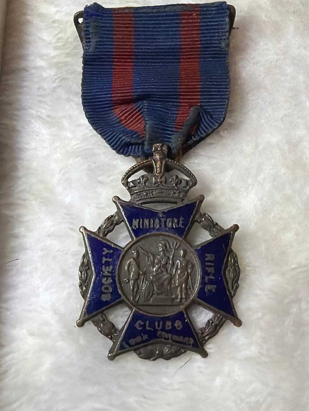 Vintage British Miniature Rifle Clubs Society Shooting Medal Enamel Ribbon